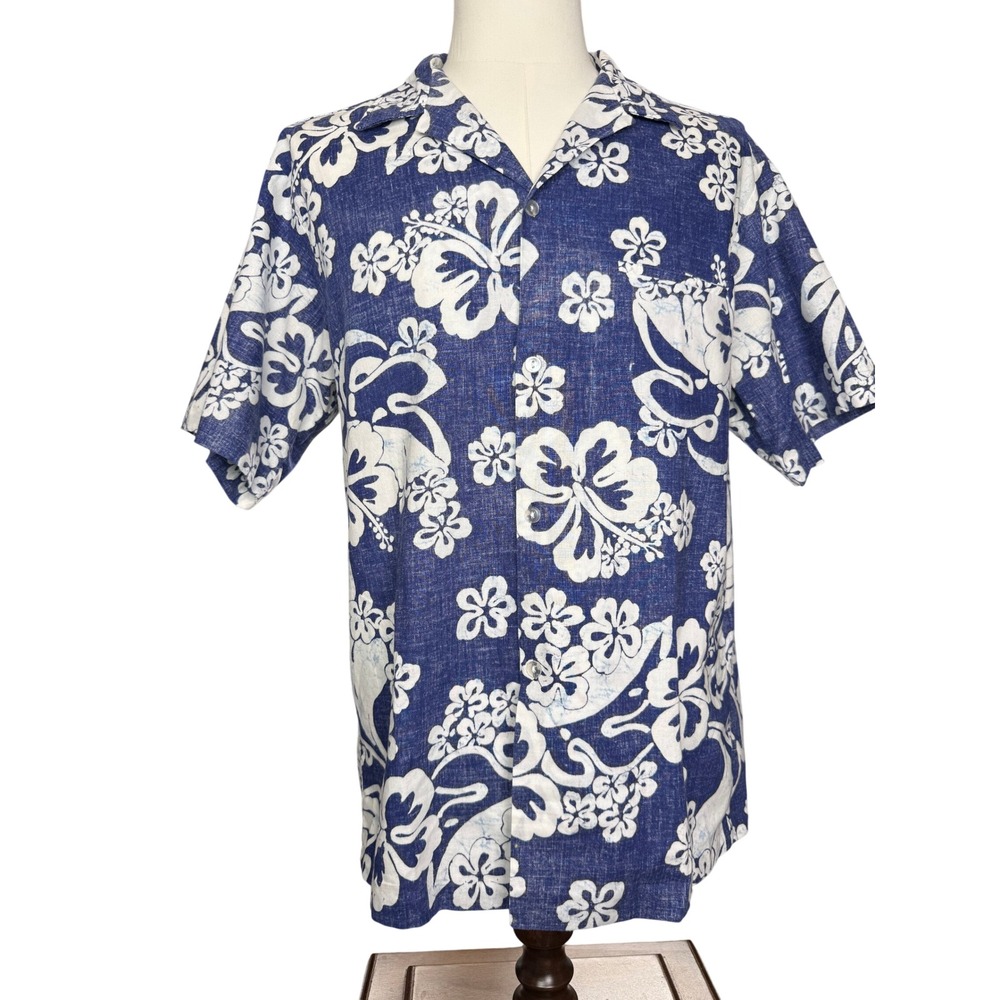 Vtg.Kai Nani Hawaii Shirt Mens XL Blue EUC Hibiscus Floral Cotton Aloha Camp